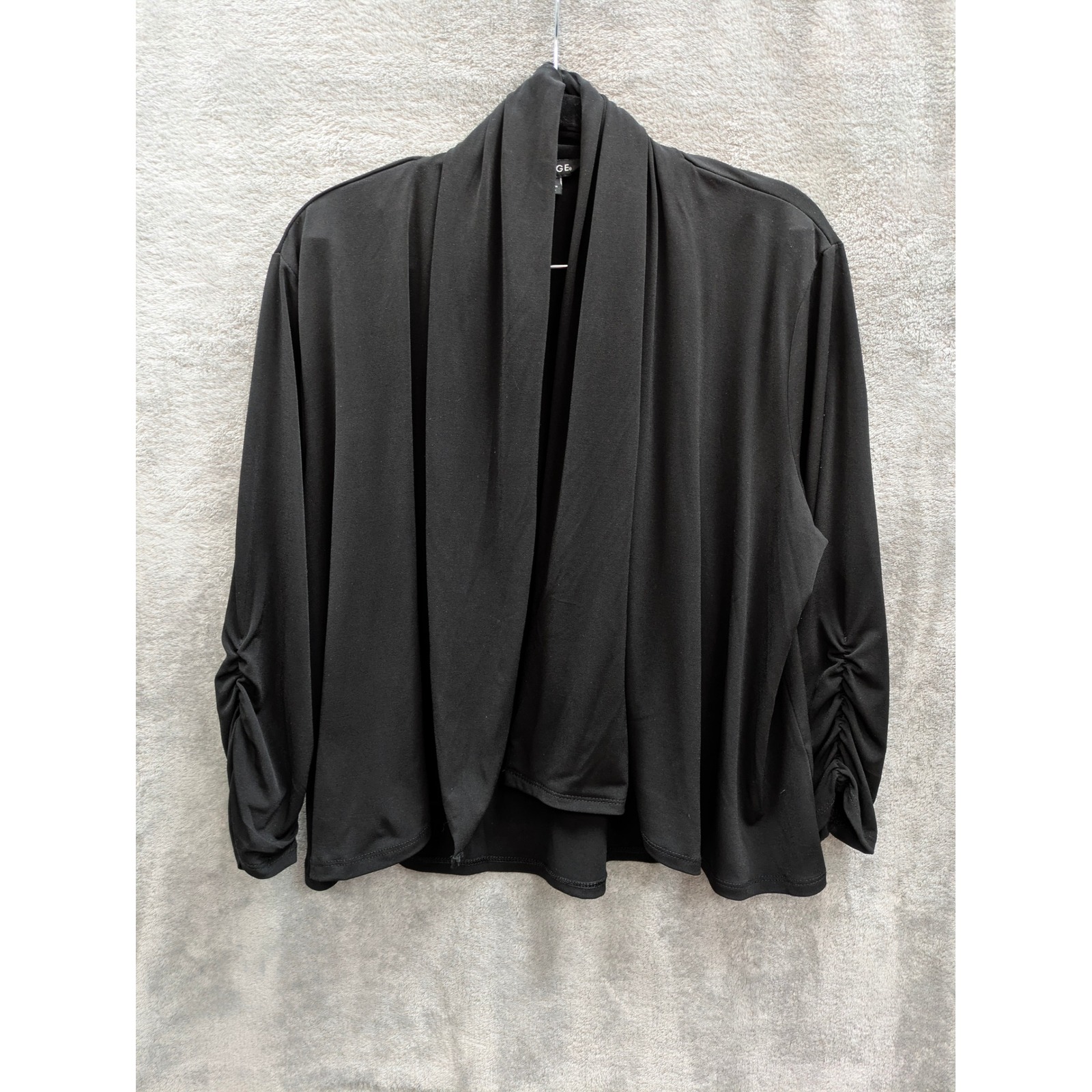 Black Open Front Shrug Womens Large Lightweight Ruched Sleeve